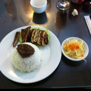 Steamed rice with soy pork at Evergreen Vegetarian - Phsar Chas in Phnom Penh