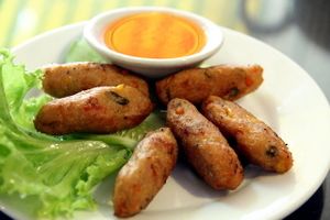 Some veggie sausages.  at Evergreen Vegetarian - Phsar Chas in Phnom Penh