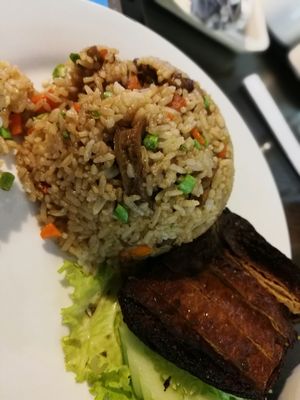 Mushroom Fried Rice and Soy Pork  at Evergreen Vegetarian - Phsar Chas in Phnom Penh