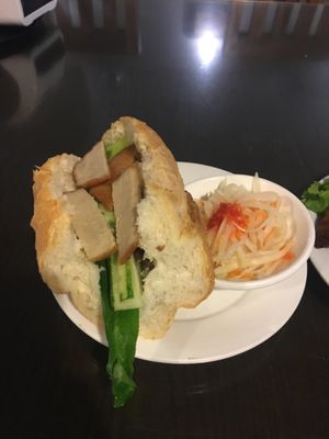 Baguette sandwich (Banh Mi) at Evergreen Vegetarian - Phsar Chas in Phnom Penh