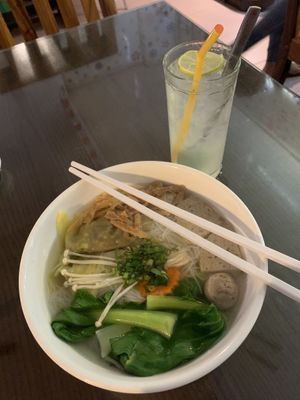 Dumpling noodle soup  at Evergreen Vegetarian - Phsar Chas in Phnom Penh