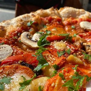 Vegan pizza. If you love garlic and spices, you will find out you will love us to infinitum! at Intz48 Coffee Roasters Azores in Sao Miguel