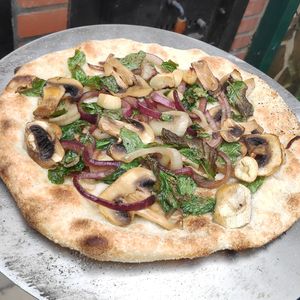 Vegan Italian thin pizza
 at Intz48 Coffee Roasters Azores in Sao Miguel