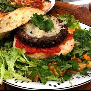 Vegan Burger.
All home made.
From the bread, to the patty! at Intz48 Coffee Roasters Azores in Sao Miguel