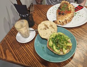 Avocado sandwich and Calzone at Intz48 Coffee Roasters Azores in Sao Miguel