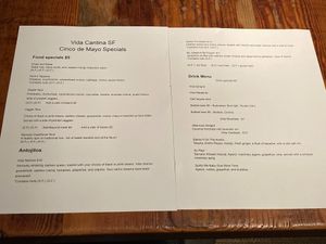 Grand opening / Cinco de Mayo menu at Vida Cantina SF in San Francisco