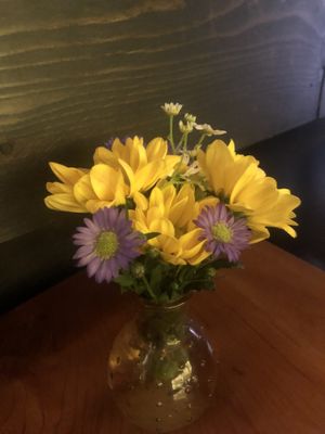 Beautiful table flowers  at Vida Cantina SF in San Francisco