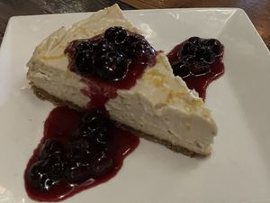 Meyer lemon cheesecake with blueberry compote  at Vida Cantina SF in San Francisco