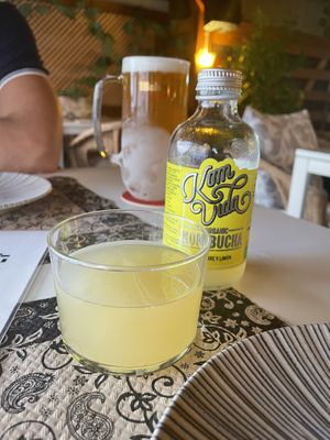 Ginger and lemon kombucha and ice cold beer  at Anfora Vegano - temporarily closed in Gandia