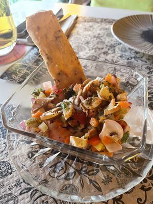 Mushroom ceviche with veggies - my favourite   at Anfora Vegano - temporarily closed in Gandia