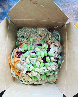 Pad Thai with zucchini noodles  at Mondays Plant Café in Calgary