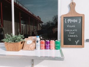 Beverage options: Still water & Bubly sparkling water  at M I Vegan Food Truck in Lansing