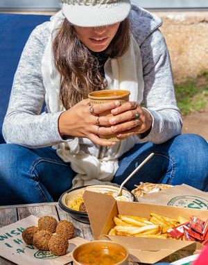 Hummus, falafel and fries - all gluten free  at Vish in Tenafly