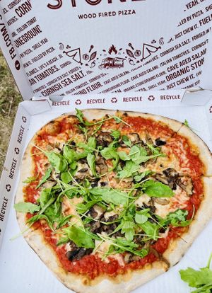 Vegan truffle garlic mushroom pizzaa  at Stoned Pizza in Woolacombe