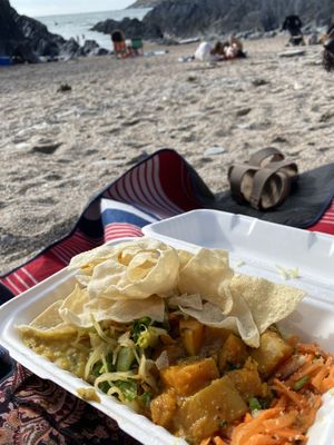 Vegan curry with a view!!😍🍛   at Barricane Beach Cafe in Woolacombe