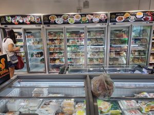 Several frozen options including dumplings, pizzas, etc. at Flygod Vegetarian and Organic Mart in East Singapore