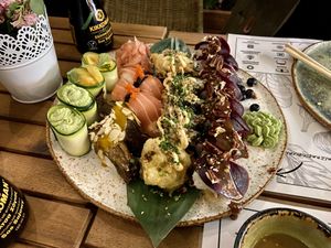 2 of 2 plates of Zestaw 5, which includes 45 pieces of sushi. 149 zł total for both plates.  at Vegan Sushi Bar in Warsaw