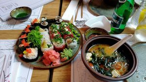 Vegan sushi + miso soup at Vegan Sushi Bar in Warsaw