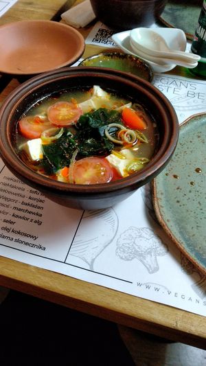 Miso soup, very corroborating and well dressed at Vegan Sushi Bar in Warsaw