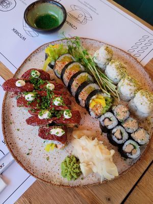 Mixed plate at Vegan Sushi Bar in Warsaw