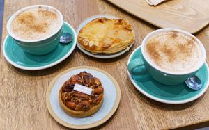Praliné Tart + Pear Tartelette + Chai Latte at Land & Monkeys - Roquette in Paris