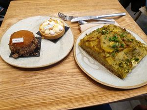 Focaccia, tarte tatin and lemon meringue tart. at Land & Monkeys - Roquette in Paris