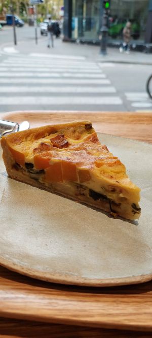 A piece of the butternut qiuche at Land & Monkeys - Roquette in Paris