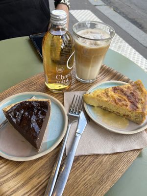 chocolate cake & quiche lorraine  at Land & Monkeys - Roquette in Paris