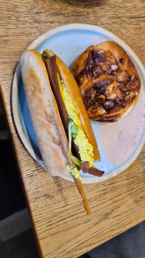 Half a bacon mimosa sandwich and a babka at Land & Monkeys - Roquette in Paris