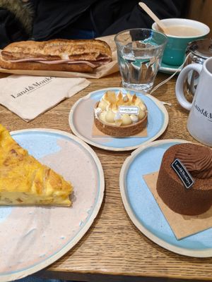quiche, hazelnut cake and lemon pie at Land & Monkeys - Roquette in Paris