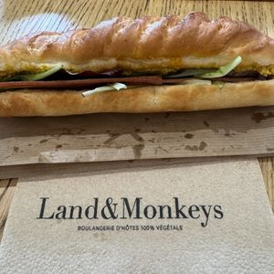 Their bacon breakfast baguette  at Land & Monkeys - Roquette in Paris