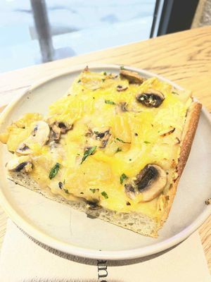 Mushroom Focaccia   at Land & Monkeys - Roquette in Paris