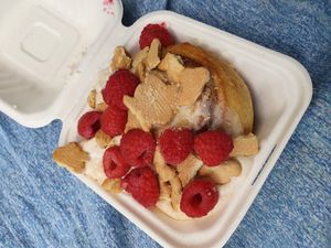 Cream cheese frosting with raspberries and Graham cookies  at Cinnaholic in Berkeley