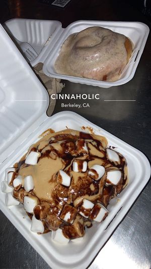 pumpkin spice roll and fluffernutter roll at Cinnaholic in Berkeley