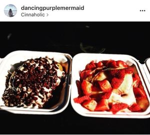 Cinnamon rolls vegan 
1) banana chocolate
2 strawberry vanilla at Cinnaholic in Berkeley