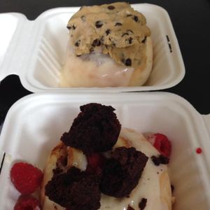 choose your own toppings -- cookie dough, raspberries, brownie pieces at Cinnaholic in Berkeley