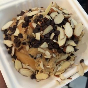 Mocha frosting, almonds, cookie dough, and chocolate chips:) at Cinnaholic in Berkeley