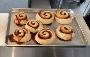 rolls fresh out of the oven  at Cinnaholic in Berkeley
