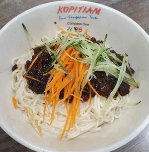 Zha jiang noodles. 
Photo by Sam Lama at Bao Su Zhai 寶素齋  in Northeast Singapore