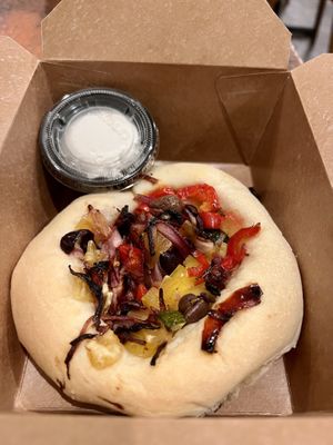 Veggie flatbread   at Stimulus Coffee + Bakery in Pacific City