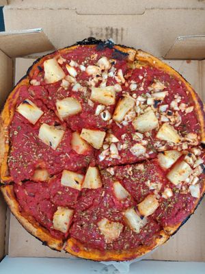 Vegan deep dish pizza at Patxi's Pizza - Hayes Valley in San Francisco