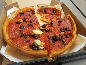 vegan greek pizza at Patxi's Pizza - Hayes Valley in San Francisco