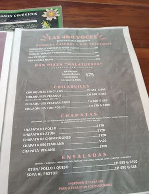 menu  at Cooperativa Las 400 Voces in Mexico City
