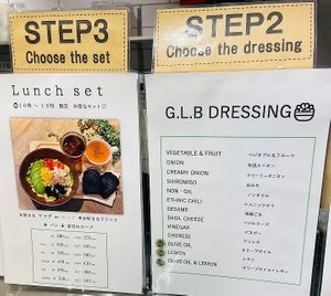 Vegan dressings are labeled at G.L.B in Osaka