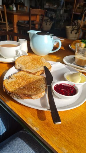 Tea and toast with homemade raspberry jam at The Lifebuoy Cafe in St Helens