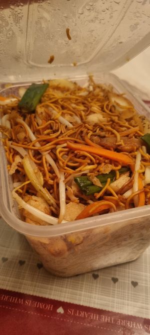 Chicken chow mein at Hong Kong Vegan in Wakefield