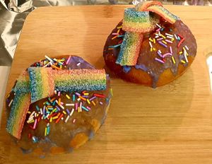 Pretty donuts for Chanukah at Happy Almonds in Kiryat Tivon