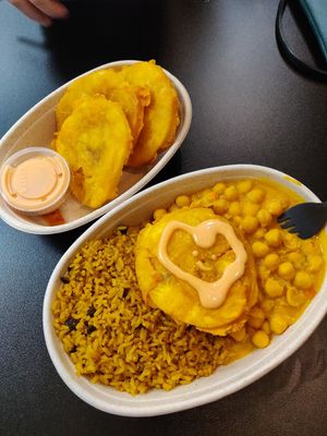 The Yellow Bowl with garlic tostones at Earth To Us in Raleigh
