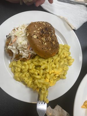 BBQ sandwhich with Mac and Cheese  at Earth To Us in Raleigh