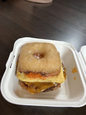 Famous Donut Burger  at The Trashy Vegan in Asheville